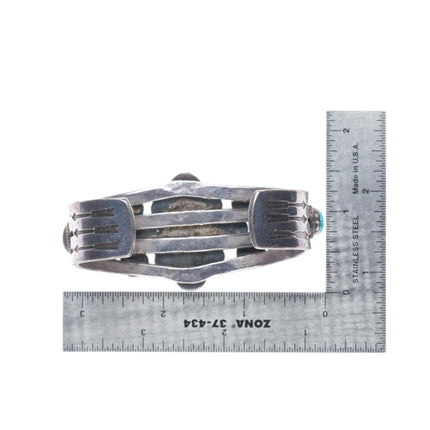 7" c1940 Vintage Navajo arrow stamped sterling silver turquoise cuff bracelet