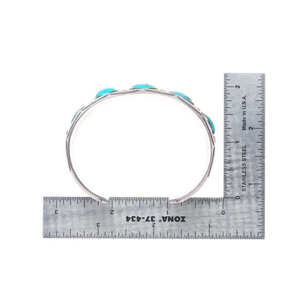 6.75" c1940's Navajo vintage carinated ingot silver turquoise row cuff bracelet