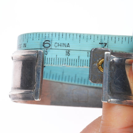 6.75" c1940's Navajo vintage carinated ingot silver turquoise row cuff bracelet