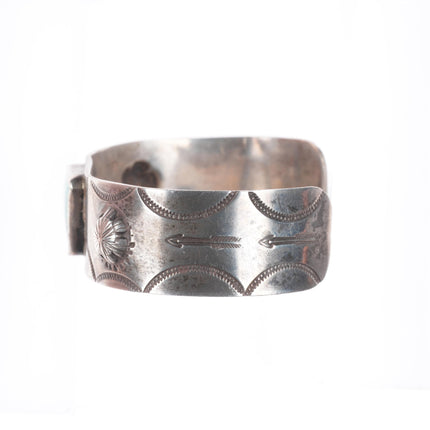 6.6" c1930's Navajo ingot silver arrow stamped triangle turquoise cuff bracelet