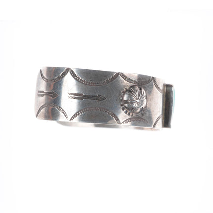 6.6" c1930's Navajo ingot silver arrow stamped triangle turquoise cuff bracelet
