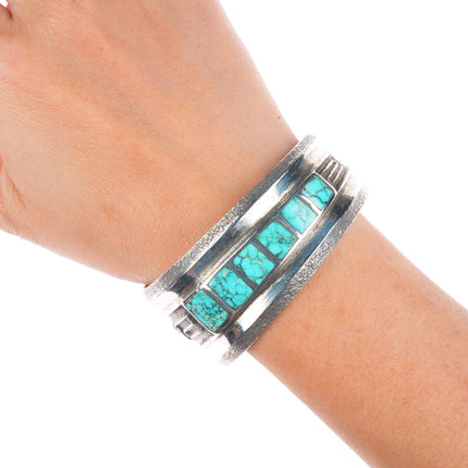 6.8" Sedalio Fidel Lovato Kewa Tufa cast sterling silver turquoise cuff bracelet