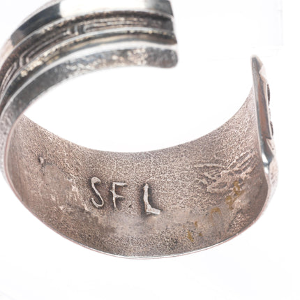 6.8" Sedalio Fidel Lovato Kewa Tufa cast sterling silver turquoise cuff bracelet