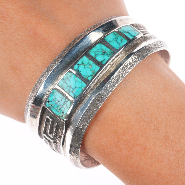 6.8" Sedalio Fidel Lovato Kewa Tufa cast sterling silver turquoise cuff bracelet