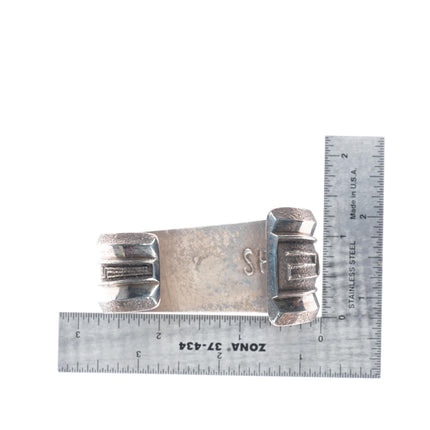 6.8" Sedalio Fidel Lovato Kewa Tufa cast sterling silver turquoise cuff bracelet