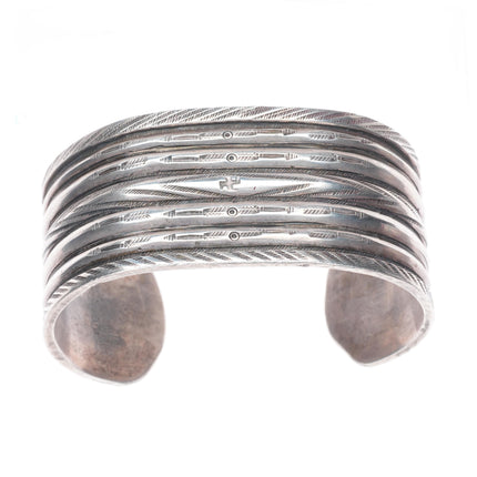 6.6" 1920's Antique Navajo ingot silver whirling logs/arrows stamp cuff bracelet