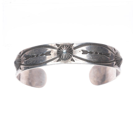 6.2" c1930's Navajo ingot silver snake and arrow stamped repousse cuff bracelet