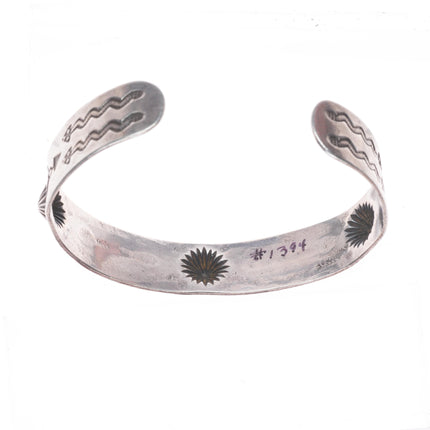 6.2" c1930's Navajo ingot silver snake and arrow stamped repousse cuff bracelet