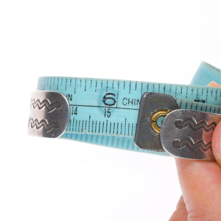 6.2" c1930's Navajo ingot silver snake and arrow stamped repousse cuff bracelet