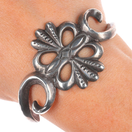 6.1" Vintage Navajo or Zuni cast sterling silver stamped cuff bracelet