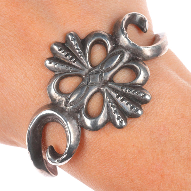 6.1" Vintage Navajo or Zuni cast sterling silver stamped cuff bracelet