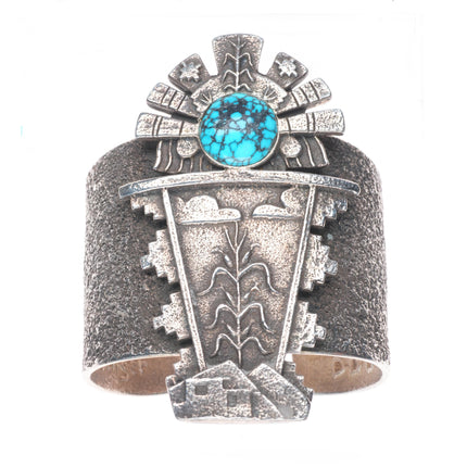 6" Huge Darryl Dean Begay Navajo tufa cast sterling silver turquoise cuff bracelet