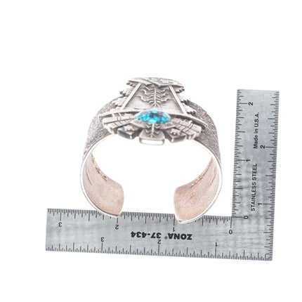 6" Huge Darryl Dean Begay Navajo tufa cast sterling silver turquoise cuff bracelet