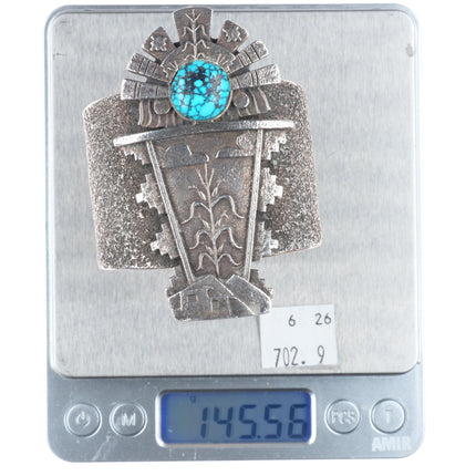 6" Huge Darryl Dean Begay Navajo tufa cast sterling silver turquoise cuff bracelet