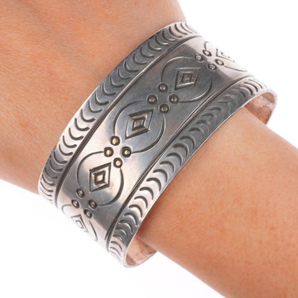 7.2" Vintage Navajo sterling silver chiseled/stamped wide cuff bracelet