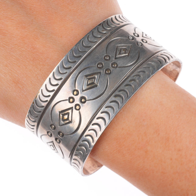 7.2" Vintage Navajo sterling silver chiseled/stamped wide cuff bracelet