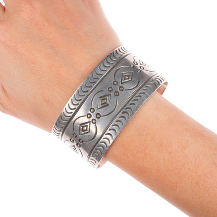 7.2" Vintage Navajo sterling silver chiseled/stamped wide cuff bracelet