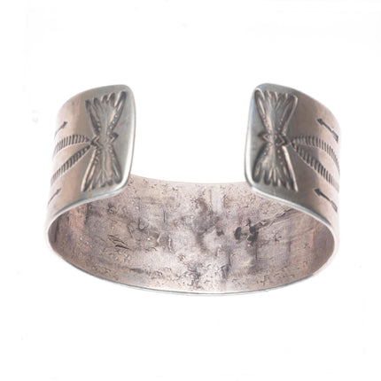 6.4" c1920's Antique Navajo Ingot silver whirling logs stamped cuff bracelet