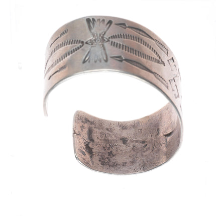 6.4" c1920's Antique Navajo Ingot silver whirling logs stamped cuff bracelet