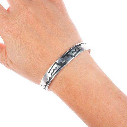 6.4" Vintage Navajo Overlay cuff bracelet slim sterling silver