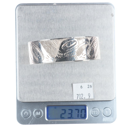 7.5" Antique Haida Ingot silver eagle hand carved cuff bracelet