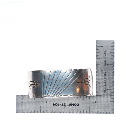 6.7" Vintage Navajo sterling silver peyote bird overlay cuff bracelet