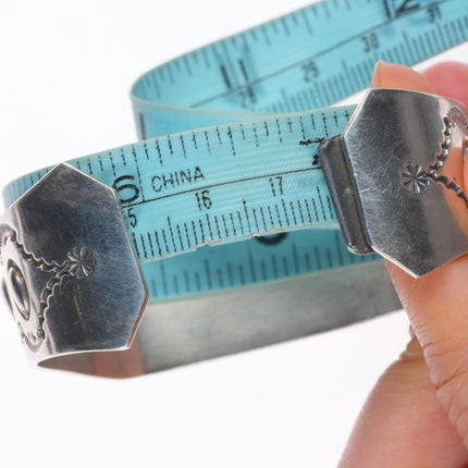 7" Marco Begaye Navajo sterling silver chiseled/stamped turquoise cuff bracelet