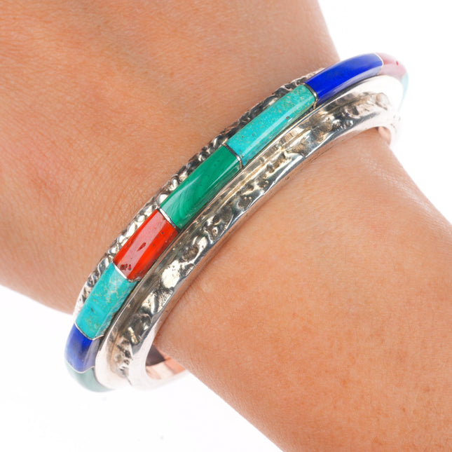 6.5" Ben Nighthorse Campbell Cheyenne sterling silver cobblestone inlay cuff bracelet