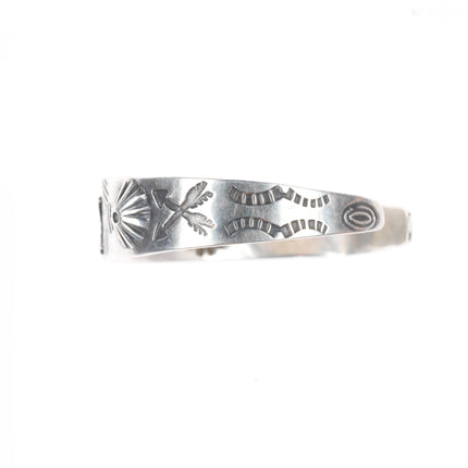 5.75" c1930's Fred Harvey hand stamped Navajo sterling silver dog cuff bracelet