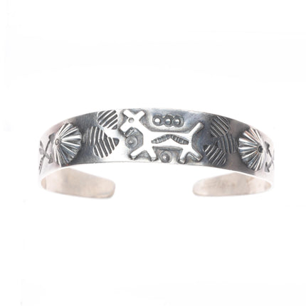 5.75" c1930's Fred Harvey hand stamped Navajo sterling silver dog cuff bracelet
