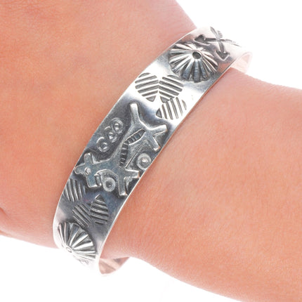 5.75" c1930's Fred Harvey hand stamped Navajo sterling silver dog cuff bracelet