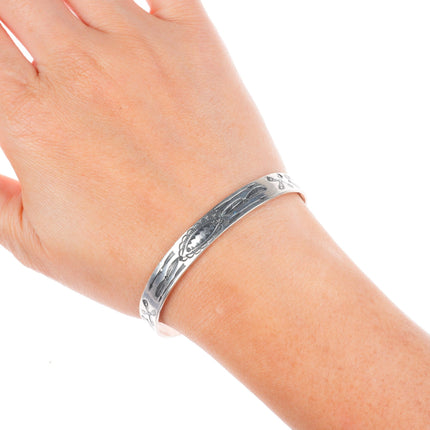 6.3" c1930 Antique Navajo ingot silver heavy arrow stamped slim cuff bracelet