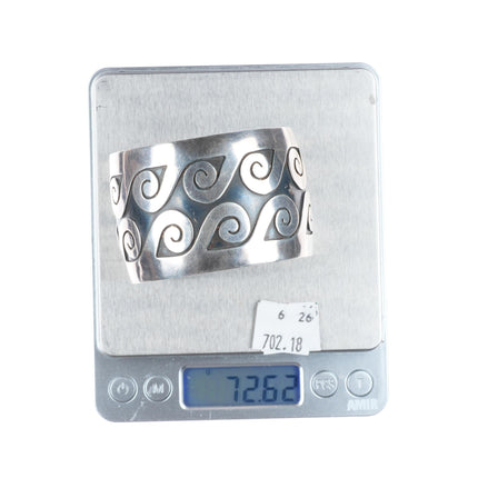 6.75" Lewis Lomay Hopi modernist sterling silver waver/water cuff bracelet