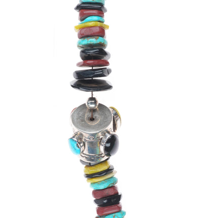 25.5" Vintage southwestern sterling silver turquoise/stone/shell heishi necklace