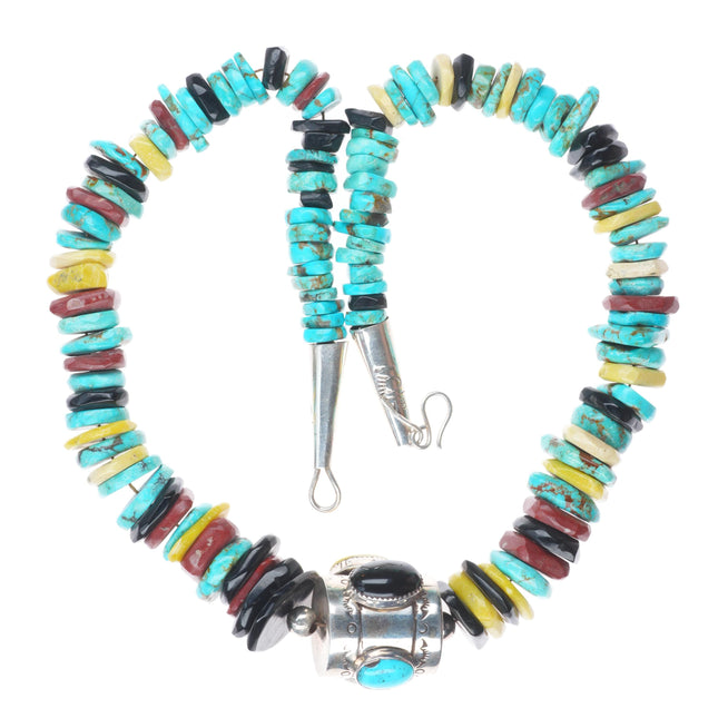 25.5" Vintage southwestern sterling silver turquoise/stone/shell heishi necklace