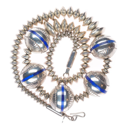 23" Gibson Nez- Apache/Navajo pearl beaded necklace - lapis inlay sterling beads