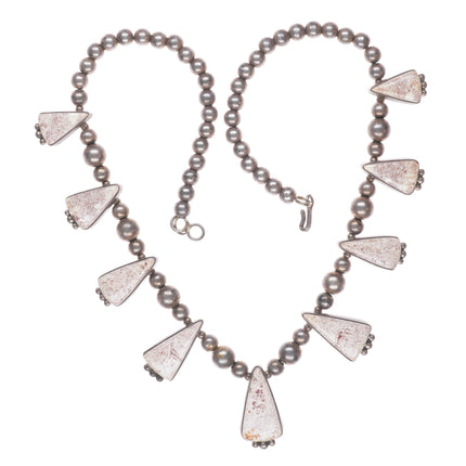 Jefferson Abeyta Arizona Alunite Navajo sterling silver beaded tab necklace