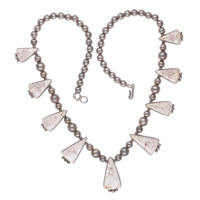 Jefferson Abeyta Arizona Alunite Navajo sterling silver beaded tab necklace
