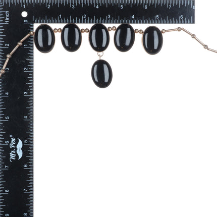 19" Frank Ramone Navajo sterling silver onyx modernist lariat style necklace