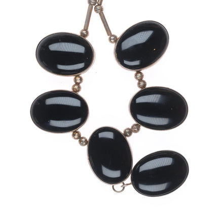 19" Frank Ramone Navajo sterling silver onyx modernist lariat style necklace