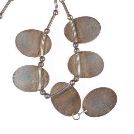 19" Frank Ramone Navajo sterling silver onyx modernist lariat style necklace