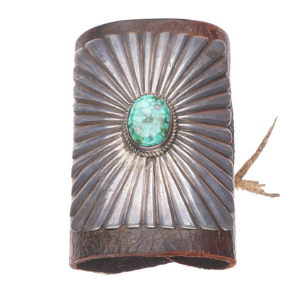 1940's Vintage Navajo chiseled sterling silver Ketoh Bowguard bracelet turquoise