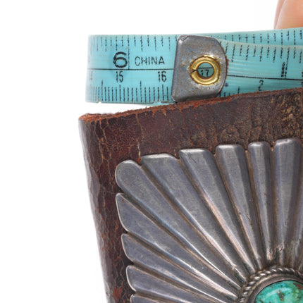 1940's Vintage Navajo chiseled sterling silver Ketoh Bowguard bracelet turquoise