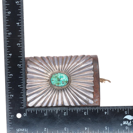 1940's Vintage Navajo chiseled sterling silver Ketoh Bowguard bracelet turquoise