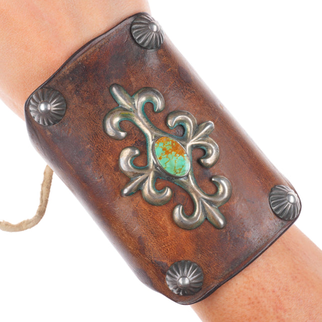 40's-50's Vintage Navajo cast sterling silver Ketoh Bowguard bracelet turquoise