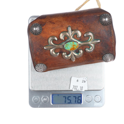 40's-50's Vintage Navajo cast sterling silver Ketoh Bowguard bracelet turquoise