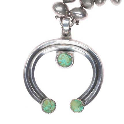Heavy 32" Early Ingot silver Navajo pearl beaded necklace turquoise Naja pendant