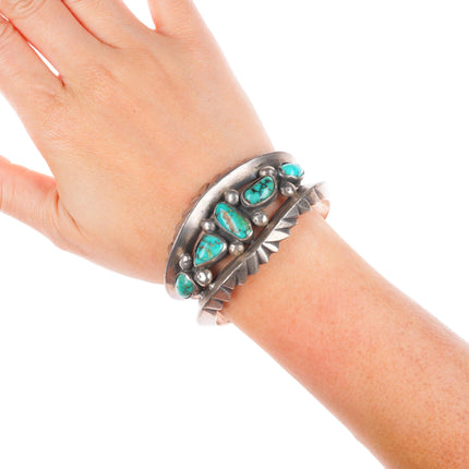 6.4" c1950's Vintage Navajo sterling silver high grade  turquoise cuff braclet
