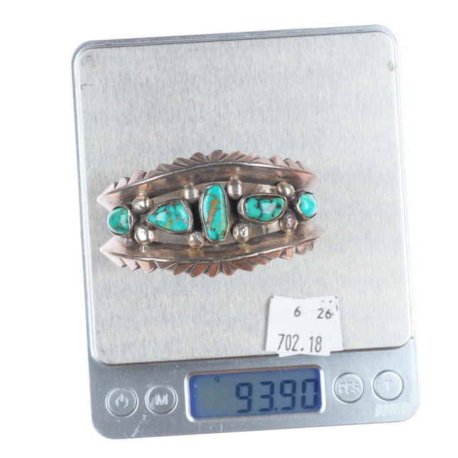 6.4" c1950's Vintage Navajo sterling silver high grade  turquoise cuff braclet