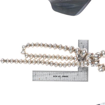 23.5" Roy Vandever Navajo pearls sterling silver handmade hand stamped necklace